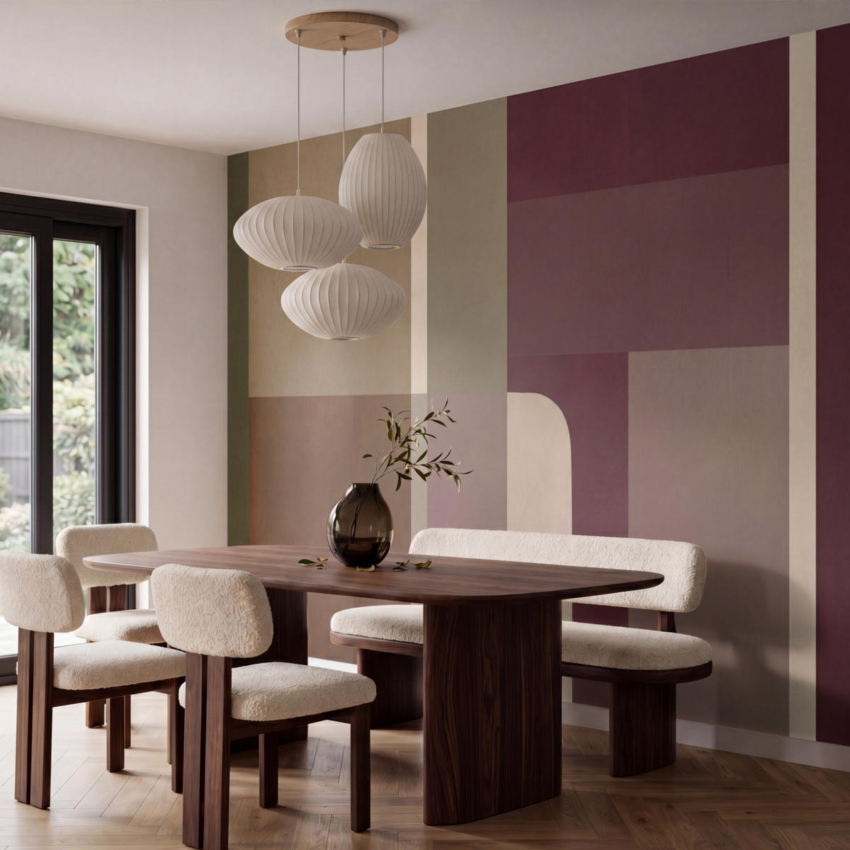 TAPETE - Unis - Abstrakt - Bordeaux - Linien - 400x280 cm - Multicolor, Papier (400/280cm) - OnlyWow