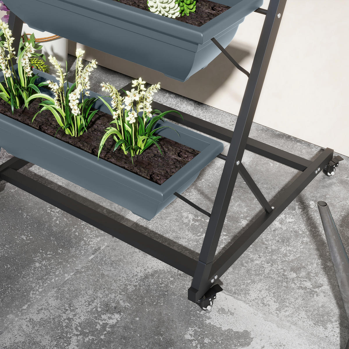 PFLANZENTREPPE DE-05287 5 Stufen, stapelbar Grau/Schwarz - Grau, Metall (67/145/65cm) - ComfortXL
