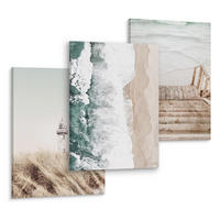 LEINWANDBILDER 3-er Set Meer Natur 3D - Blau/Beige, Textil (90/40cm) - Muralo
