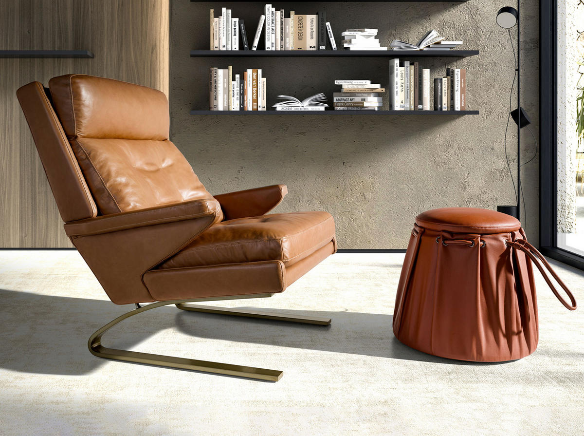 POUF rund Kessel orange 52/52/44 - Orange, Leder (52/44/52cm) - ANGEL CERDA