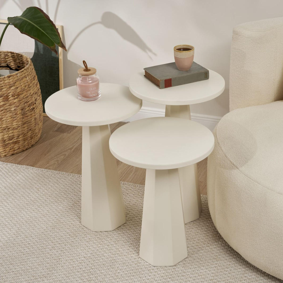 COUCHTISCH 3er-set H57/H52/H47 cm - Weiß, Holzwerkstoff (58/35/57cm) - Calicosy