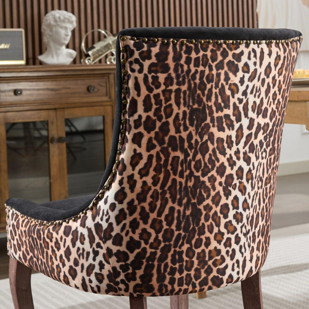 ESSZIMMERSTUHL 2er-Set mit hoher Rückenlehne Chenille Leopard - Schwarz, Holz (55/92.5/61cm) - Meubliv