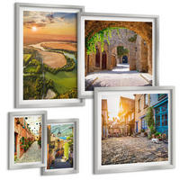 BILDER SET 5er Set - 50x50 cm & 20x30 cm & 40x60 cm Silberner Rahmen - Sommerlandschaften im Boho-Stil - Silberfarben, Kunststoff (40/60cm) - TULUP