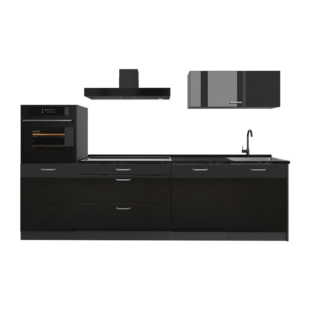 Vicco Küchenzeile Schwarz Hochglanz, Anthrazit 280x143x60 cm