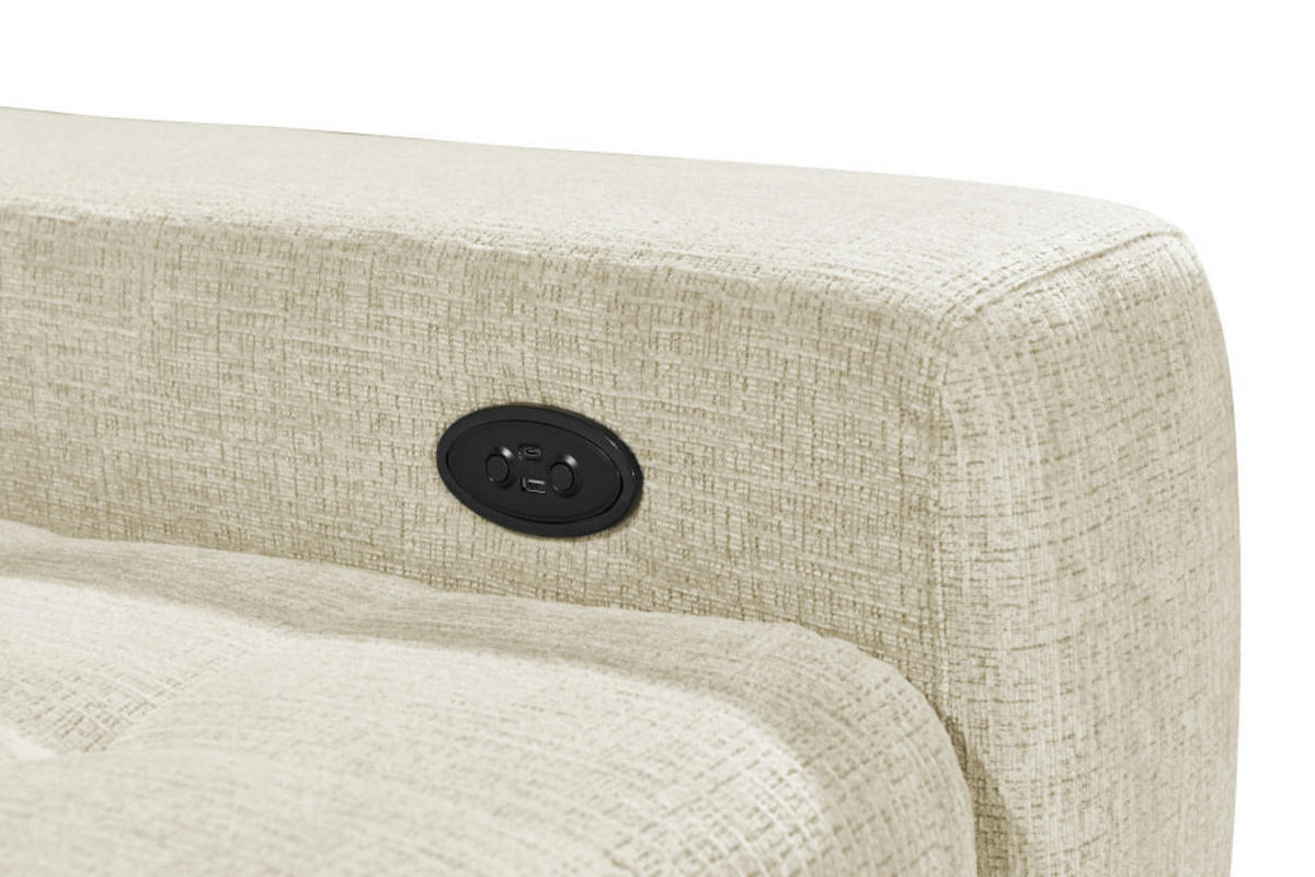 ECKSOFA mit elektronischem Sitzvorschub, Bettkasten und USB-Anschluss - Champagner/Schwarz, Textil/Metall (289/220cm) - ed exciting design