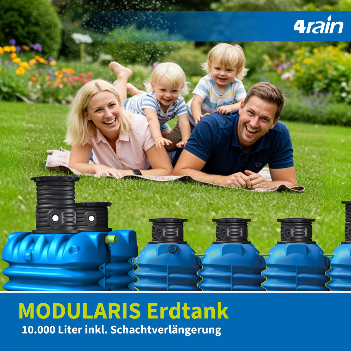 ERDTANK 10000 L inkl. Schachtverlängerung - Blau, Kunststoff (147/201/461cm) - 4rain