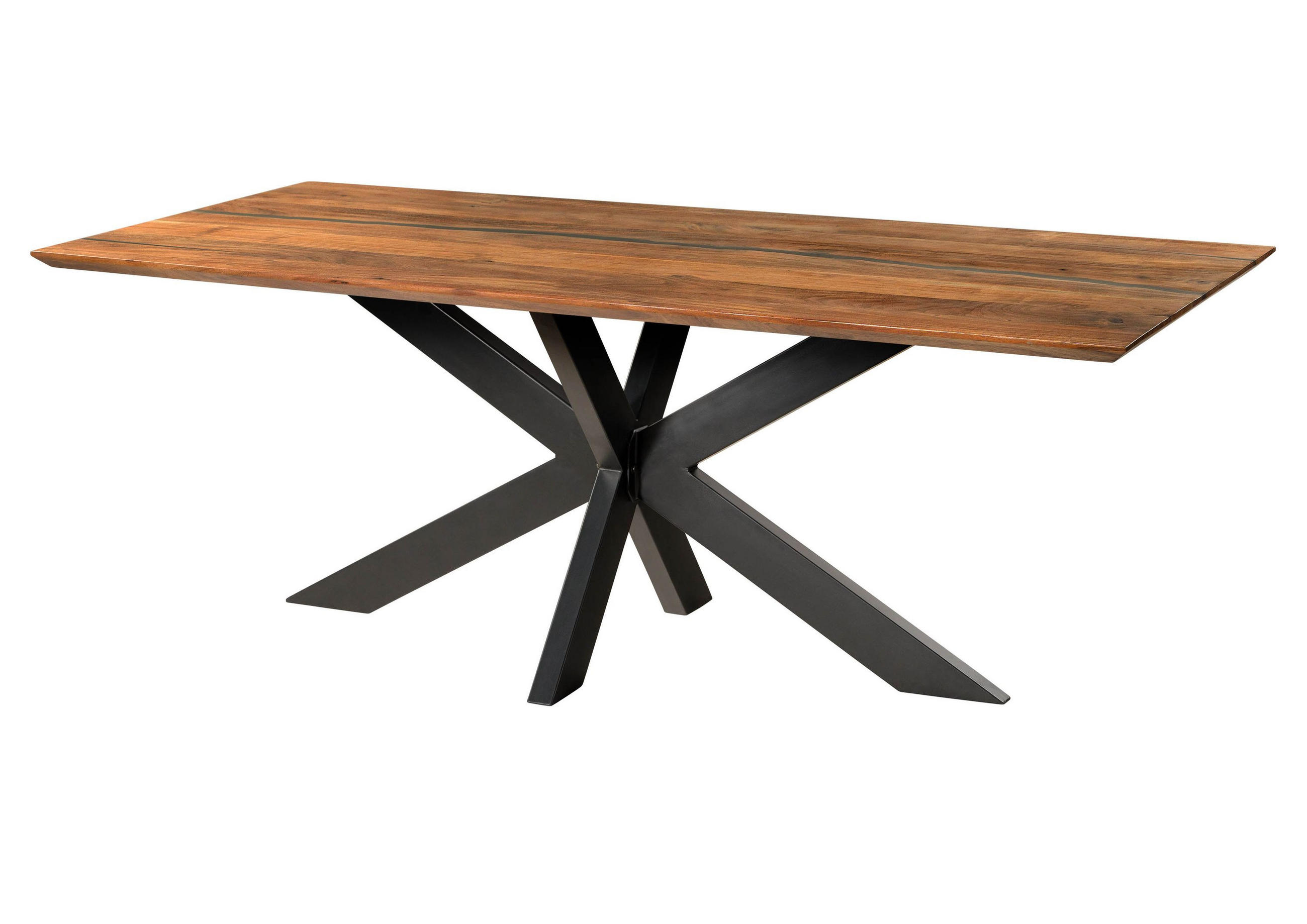 ESSTISCH Akazie 240x100x74 natur lackiert / Epoxid schwarz, Kreuzgestell anthrazit matt EPOXY - Braun, Holz (100/240/74cm) - Massivmoebel24