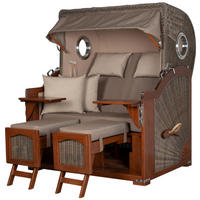 STRANDKORB Komplettset: Ammersee Grande XL Mahagoni Bullauge - PE grau - Modell 534 - Beige/Braun, Holz/Kunststoff (142/165/95cm) - bene living