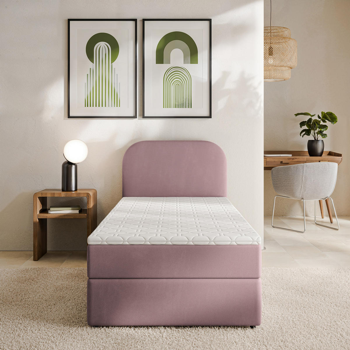 AMERICKÁ POSTEL CERIA 80x200 cm, s matrací a úložným prostorem, KRONOS 27, Puderrosa - růžová, kompozitní dřevo/textil (80/200cm) - MASSENO