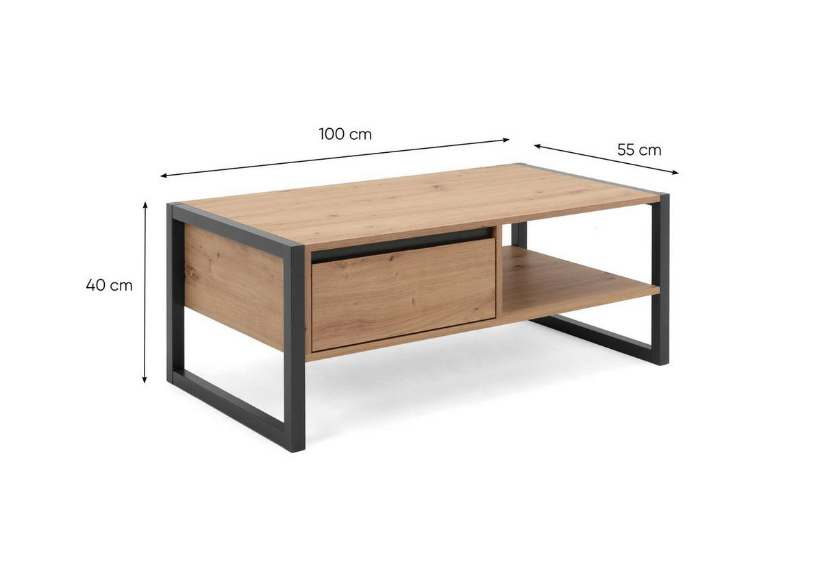 COUCHTISCH Portland 55 in Artisan Oak - Griffleiste mit Schrägkante - Eiche Artisan, Holzwerkstoff (55/100/40cm) - möbelvita