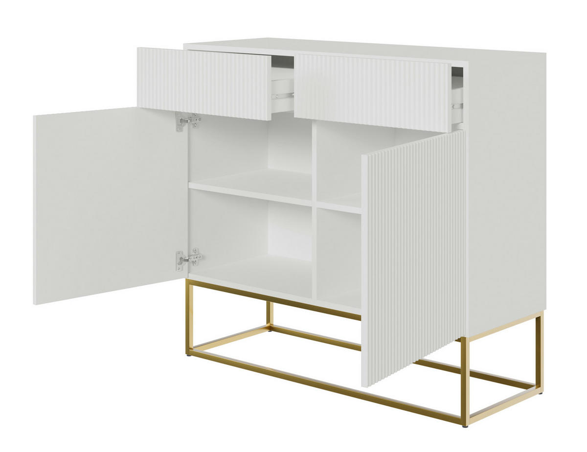 KOMMODE Veldio Weiß mit goldenem Metallgestell 100 cm - Goldfarben/Weiß, Holzwerkstoff/Metall (100/90/38cm) - Selsey