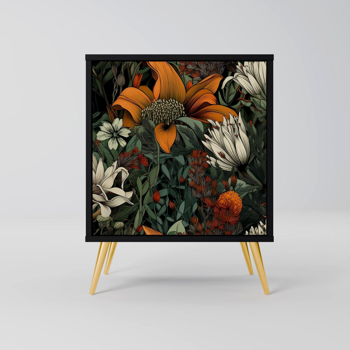 SIDEBOARD MIDNIGHT SPROUT, Schwarz, 57,5x42x72,5 cm, Schwarze Metallfüße - Multicolor/Schwarz, Holzwerkstoff/Metall (57.5/72.5/42cm) - SpaceRebels