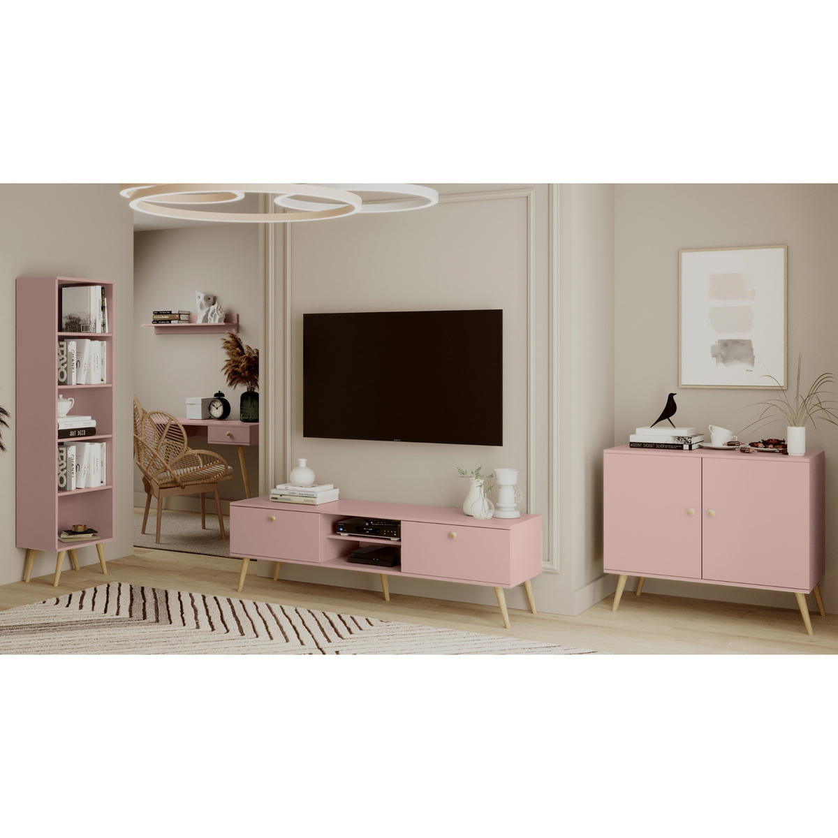 KOMMODE NATURA, 100 cm, Rosa, 2-türig - Rosa, Holz (100/85/42cm) - Excellent Home