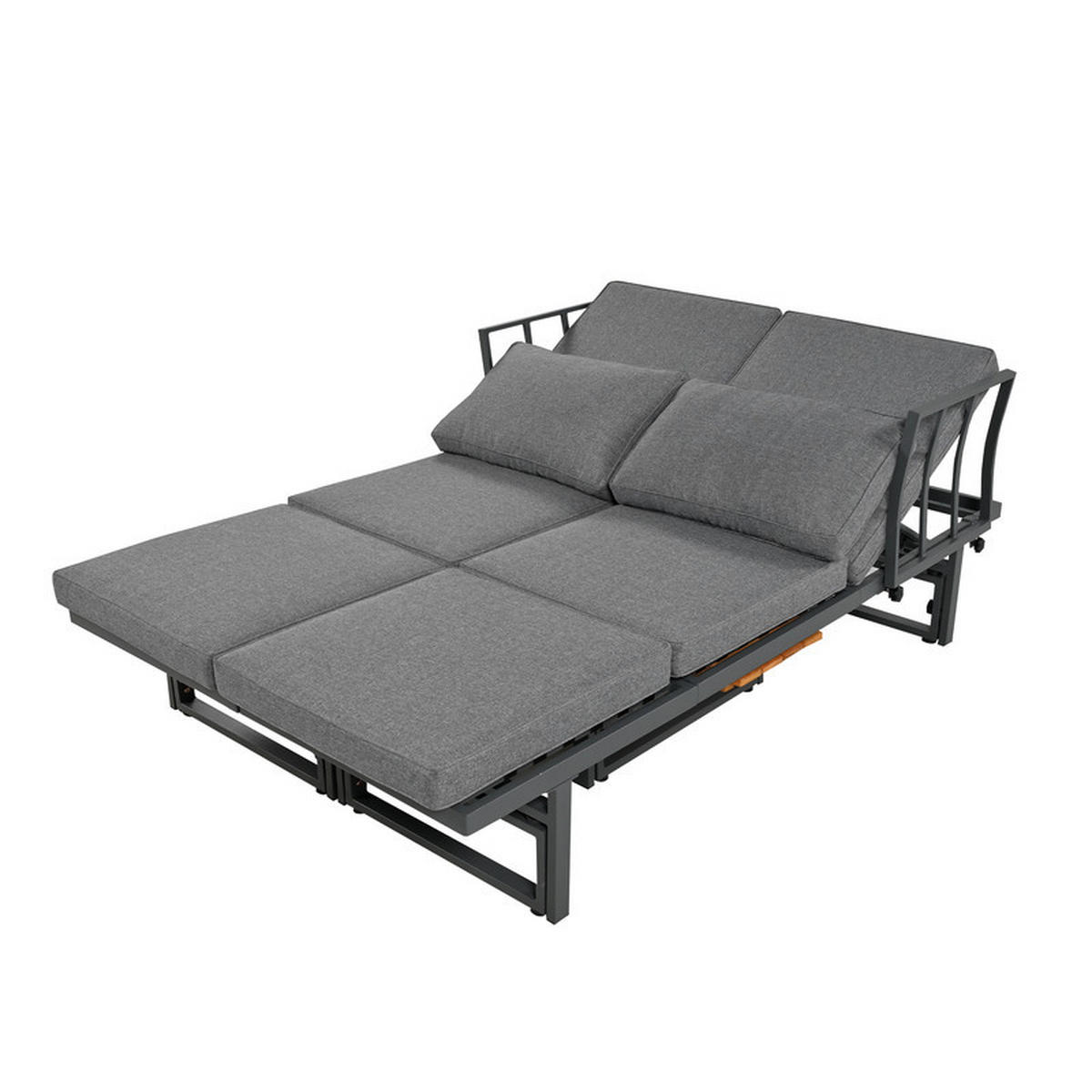 GARTENLOUNGE-SET GRAU 3-teilig mit 2 Sofas Akazienholz verstellbarer Lehne inkl. Kissen - Grau, Textil - BLACKCUP