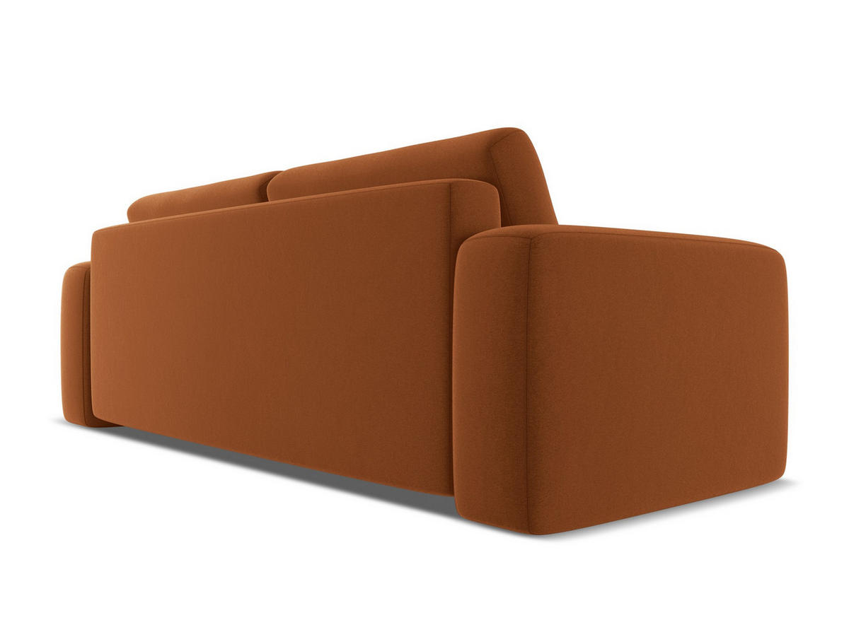3-SITZER SOFA mit Schlaffunktion Samt Stoff Orange - Terra cotta/Schwarz, Kunststoff/Textil (242/91/100cm) - Makamii
