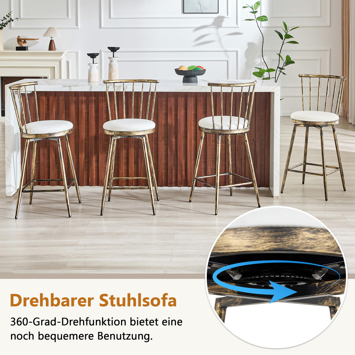 BARHOCKER DE-36670 2er Set mit PU-Bezug und Metallgestell Weiß - Weiß, Metall (39/96/39cm) - ComfortXL