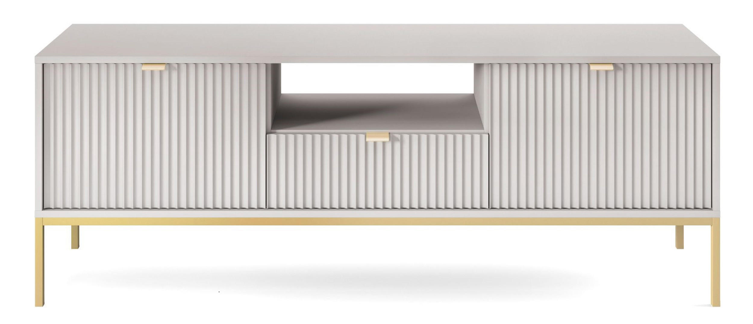 TV-SCHRANK Vellore Grau mit goldenen Metallbeinen 154 cm - Goldfarben/Grau, Holzwerkstoff/Metall (154/56/39cm) - Selsey