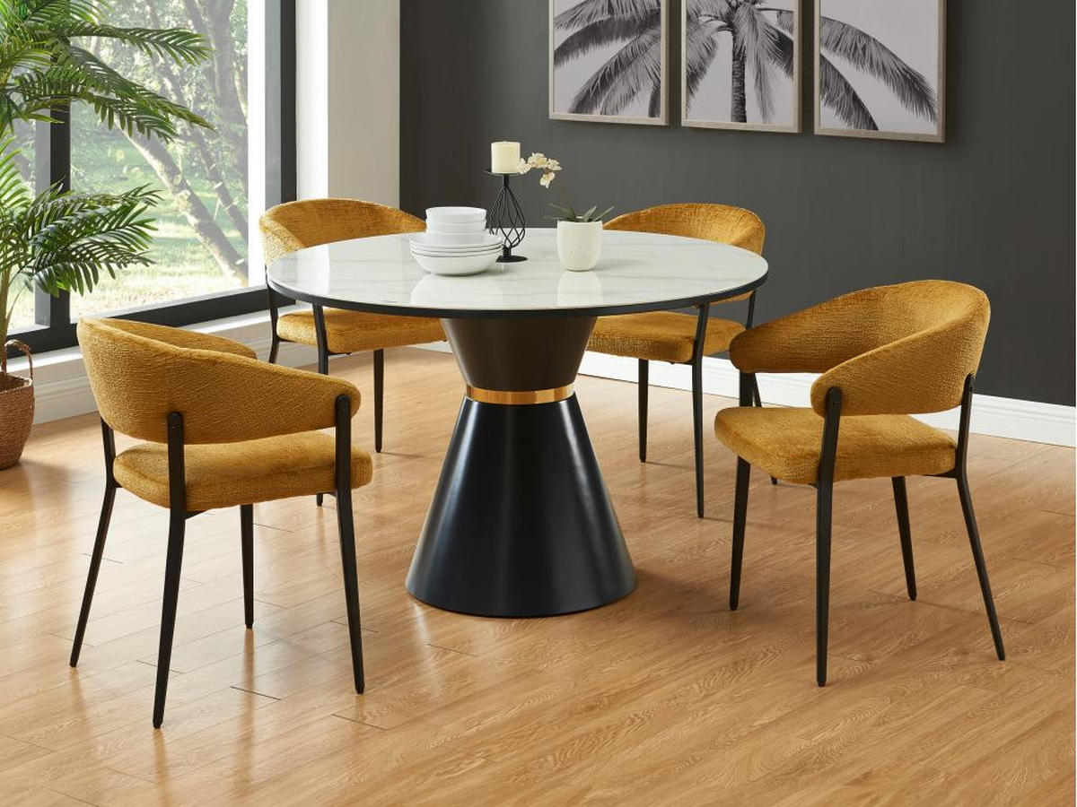 STUHL mit Armlehnen 2er-Set - Stoff & schwarzes Metall - Senfgelb - AVRELA - Gelb, Textil (55/77/56cm) - Vente-Unique