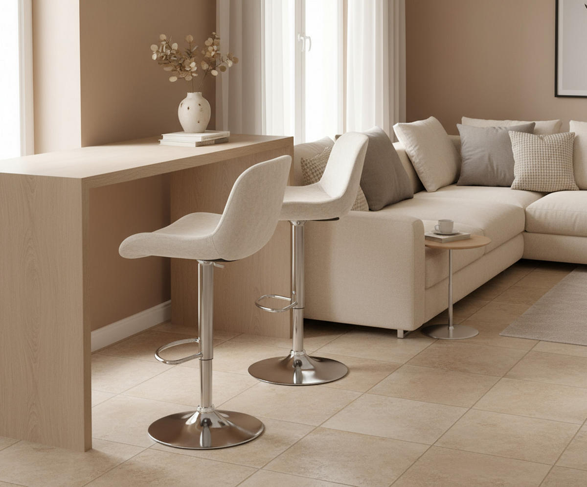 BARHOCKER 2er Set Salomon Chrom Samt creme - Chromfarben/Naturfarben, Textil/Metall (50/106/52cm) - TPFLiving