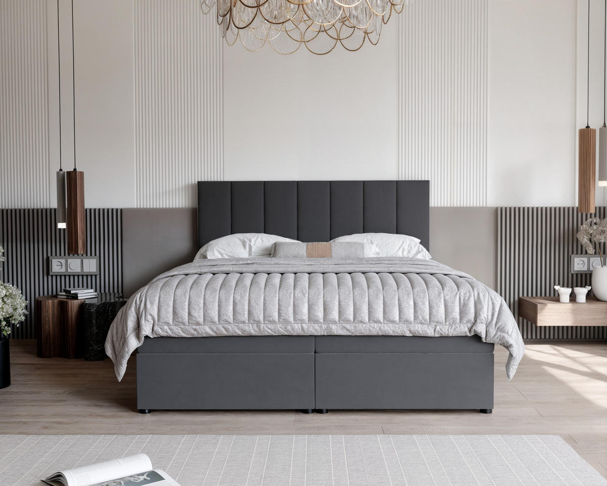 BOXBETT ZELTO 200/200 cm, mit Matratze und Topper, Grau - Grau, Holzwerkstoff/Textil (200/200cm) - Idohome