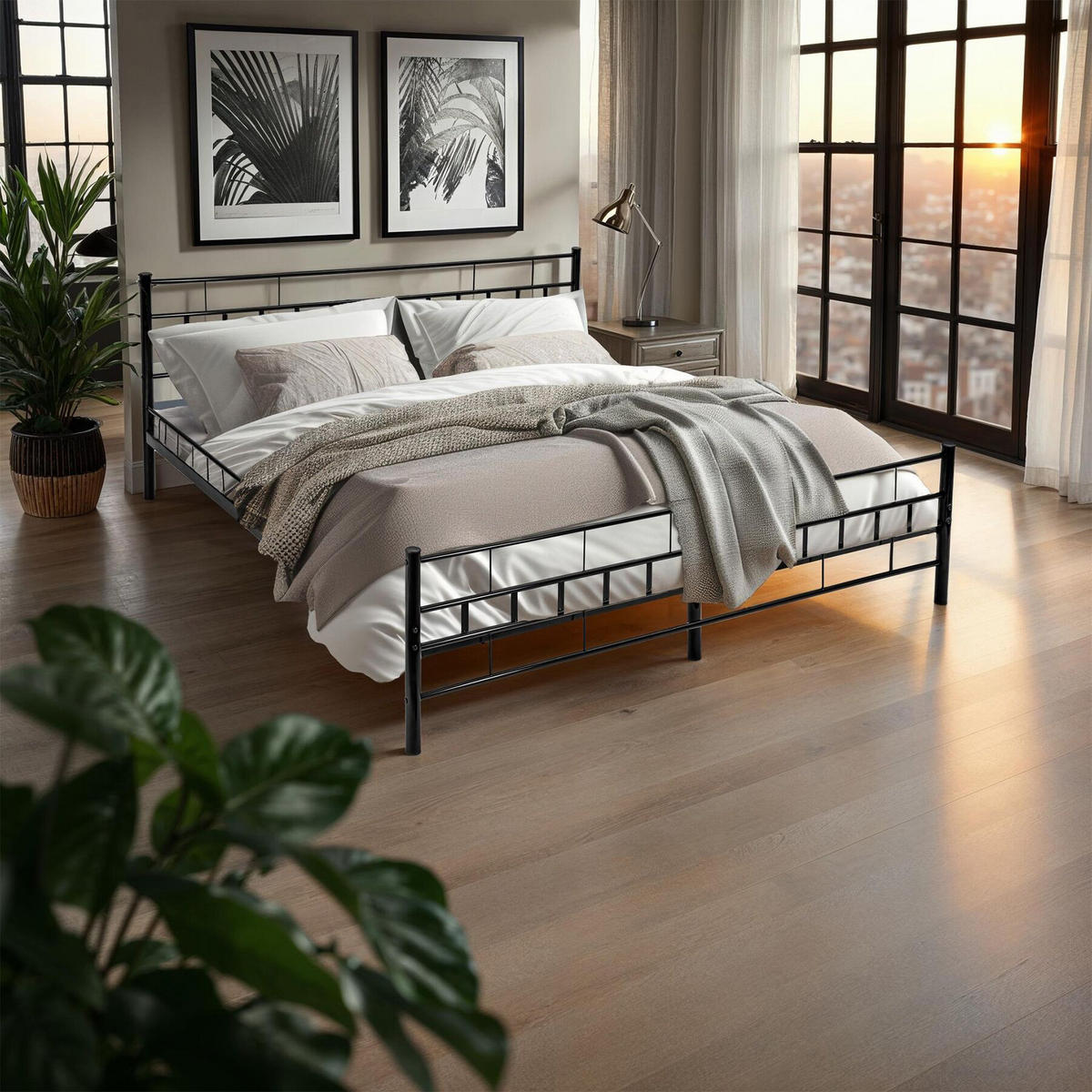 METALLBETT Malta,140 x 200 cm,schwarz - Schwarz, Metall - tectake