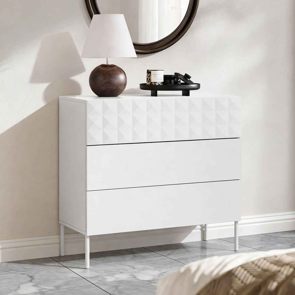 KOMMODE, Holz, Weiß - Weiß, Holzwerkstoff/Metall (80/75/40cm) - Hometopia