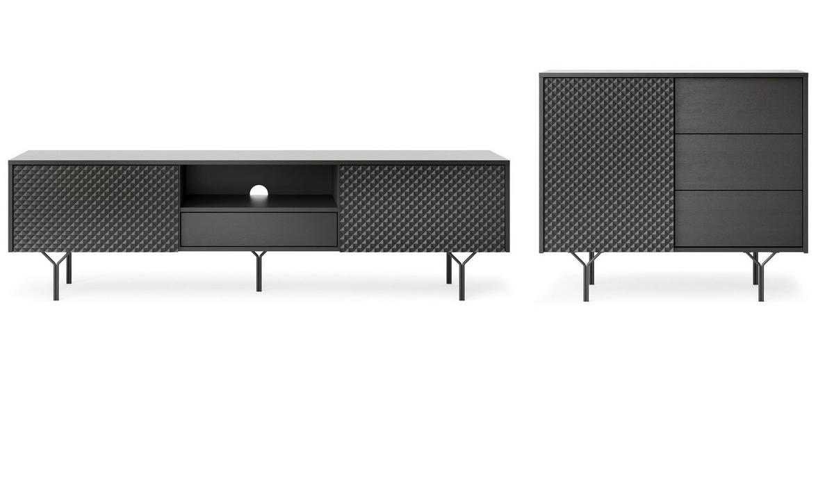 WOHNZIMMER-SET Raven schwarz 2-teilig - Schwarz, Holz/Holzwerkstoff (277/83/38cm) - Feldmann-Wohnen