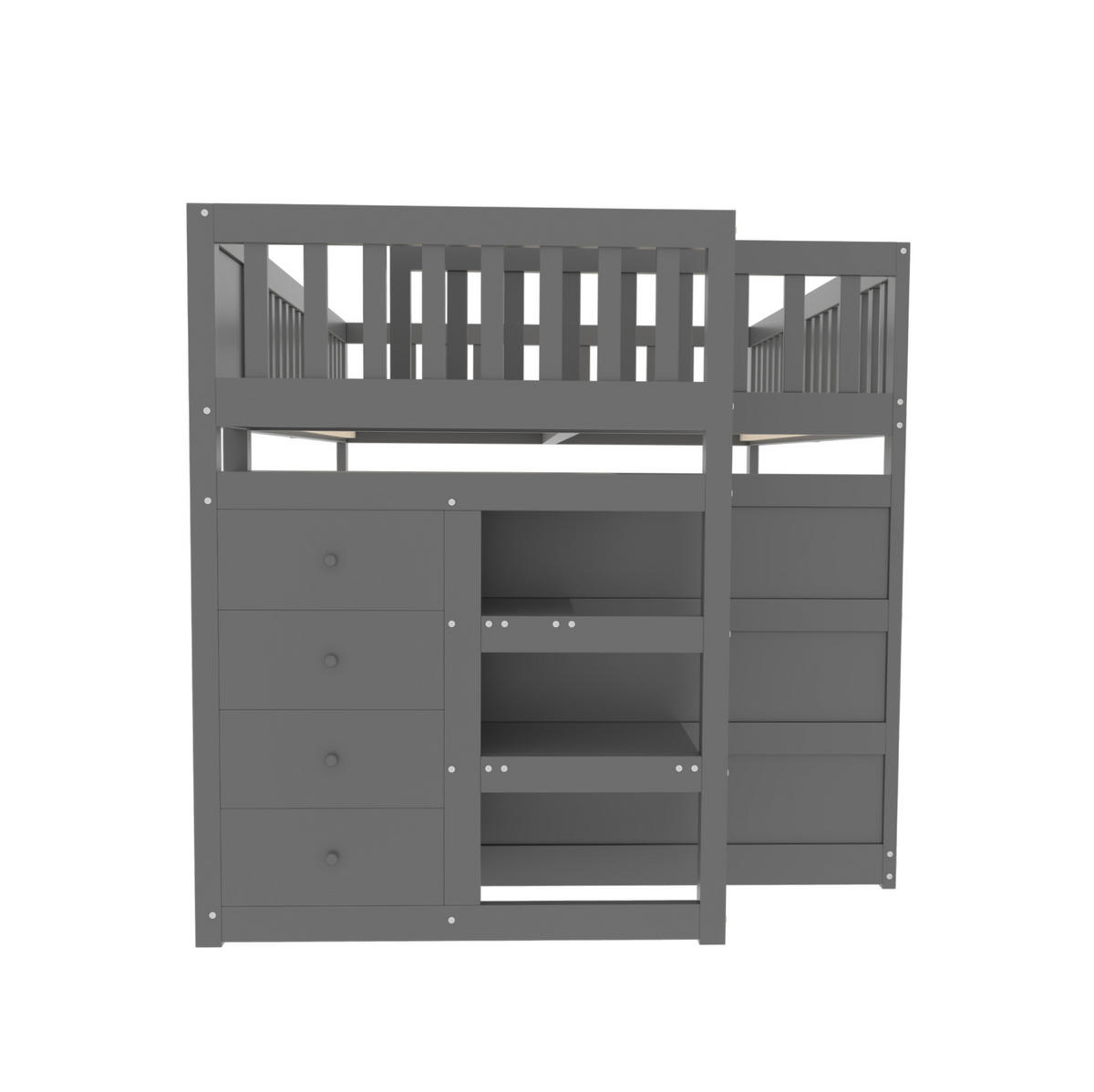 ETAGENBETT 140/200 cm in Grau mit Sicherheitstreppe und Stauraum - Grau, Holz (140/200cm) - OKMYHOME