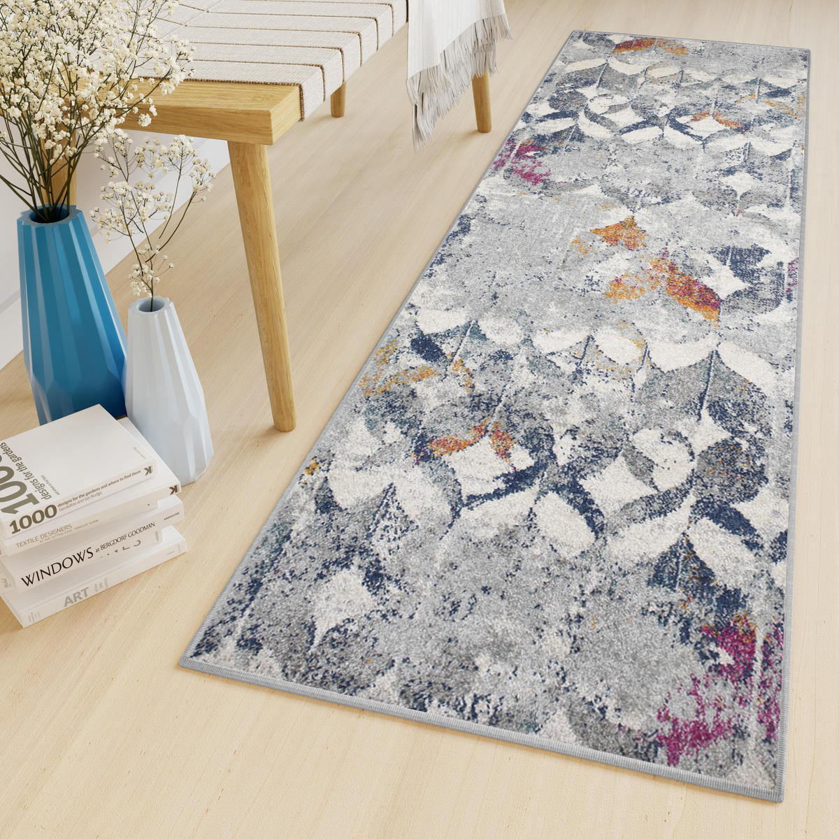 TEPPICHLÄUFER LAZUR Grau Weiß 70/200 cm - Grau, Textil (70/200cm) - Tapiso