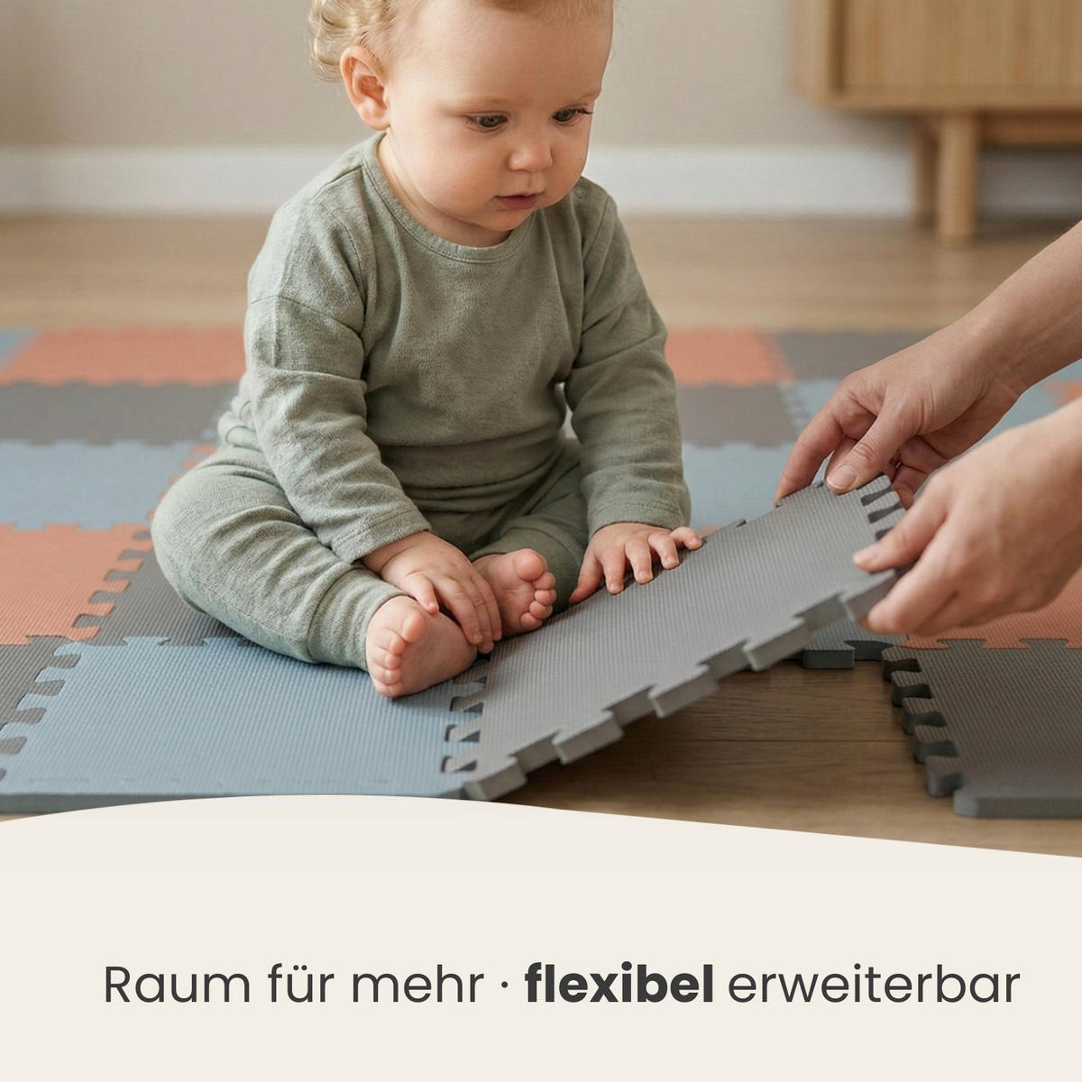 SPIELMATTE ab Null - 270/90/1 cm Puzzlematte mit Rand Graublau Terrakotta Grau - Rosa, Kunststoff (30/30cm) - Littletom