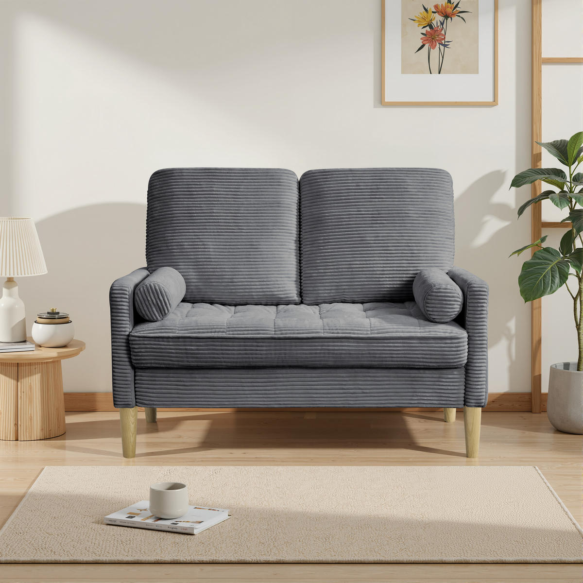 2-SITZER SOFA Cord Grau - Grau, Holz/Holzwerkstoff (121/87/76cm) - WISHDOR