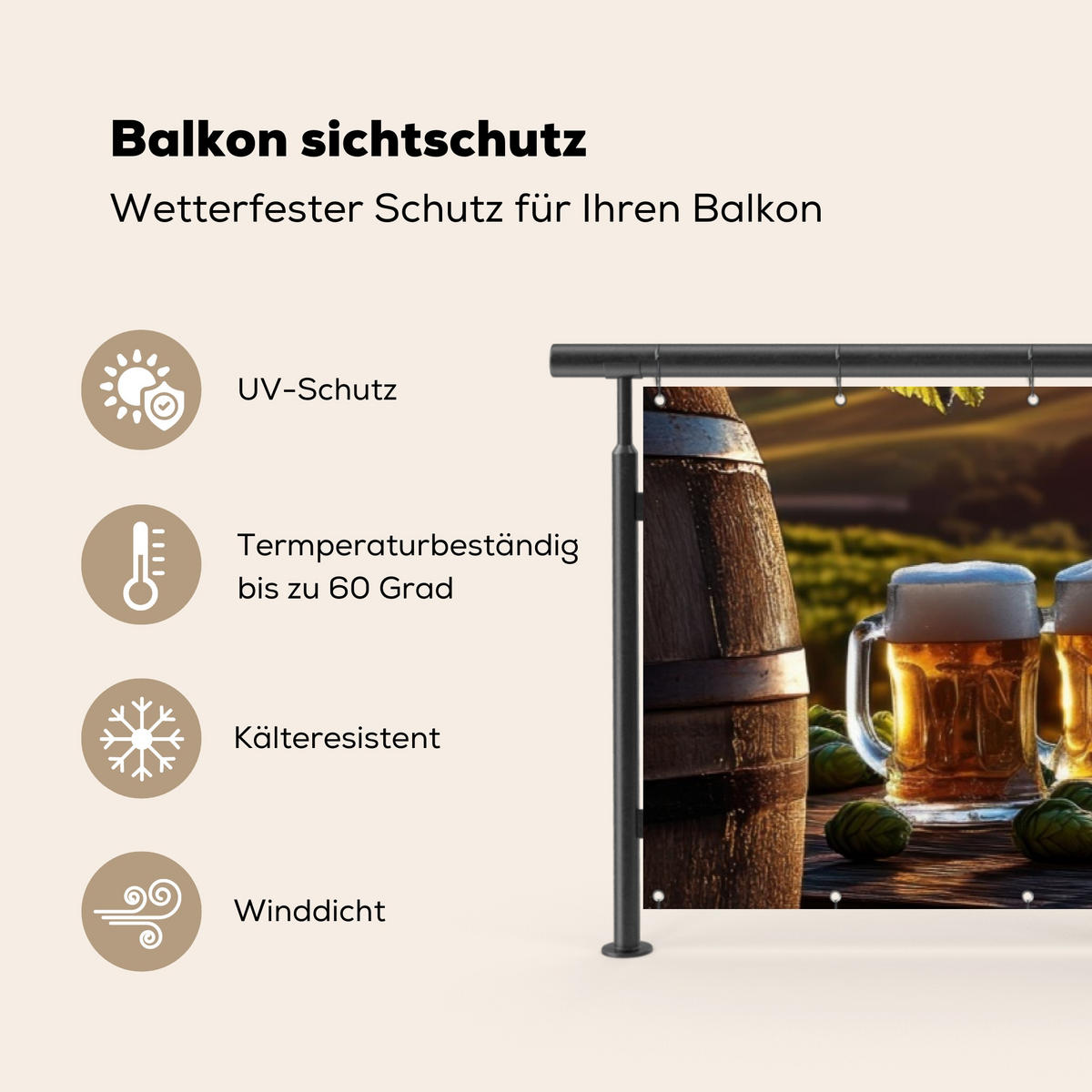 BALKON-SICHTSCHUTZ Bier - Hopfen - Landschaft - Grün, Kunststoff (500/130cm) - MuchoWow