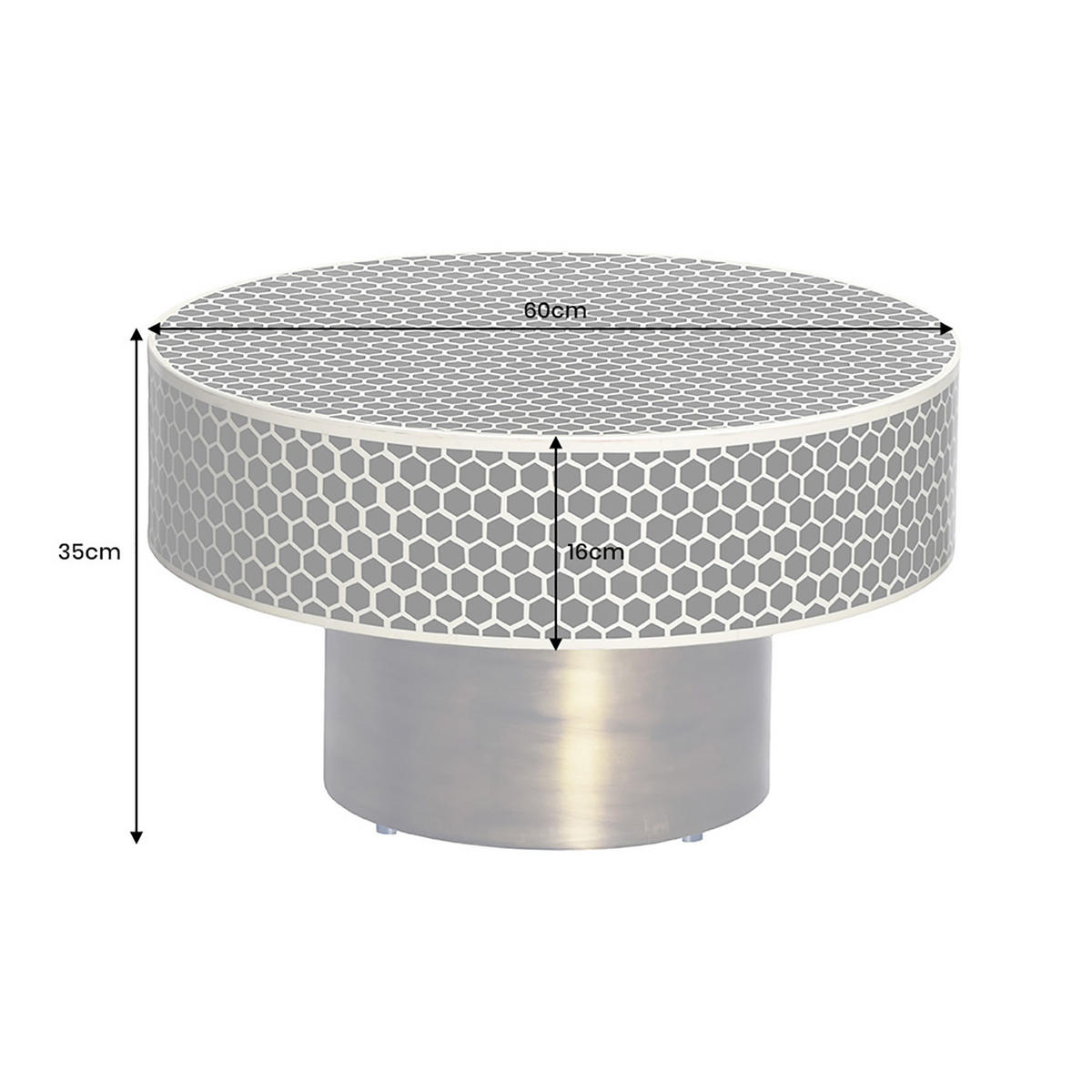 COUCHTISCH HARMONY NATURE Eisen rund Schwarz|Weiß 60cm - Goldfarben/Schwarz, Kunststoff/Metall (60/60/35cm) - riess-ambiente