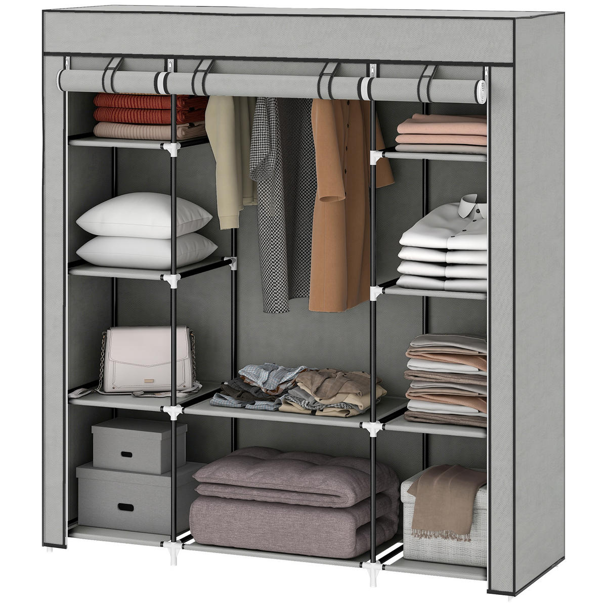 STOFFSCHRANK Hellgrau 1 Stück - Hellgrau, Naturmaterialien (150/162.5/43cm) - GiPP