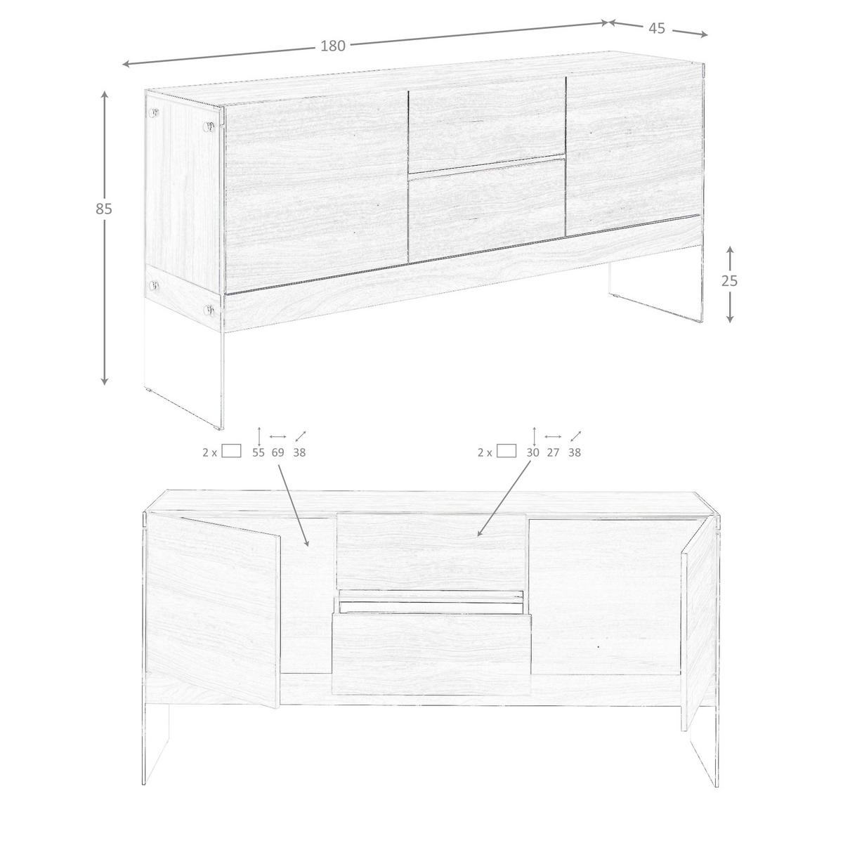 SIDEBOARD Glas Weiß 180/45/85 cm - Transparent/Weiß, Glas/Holz (180/85/45cm) - ANGEL CERDA