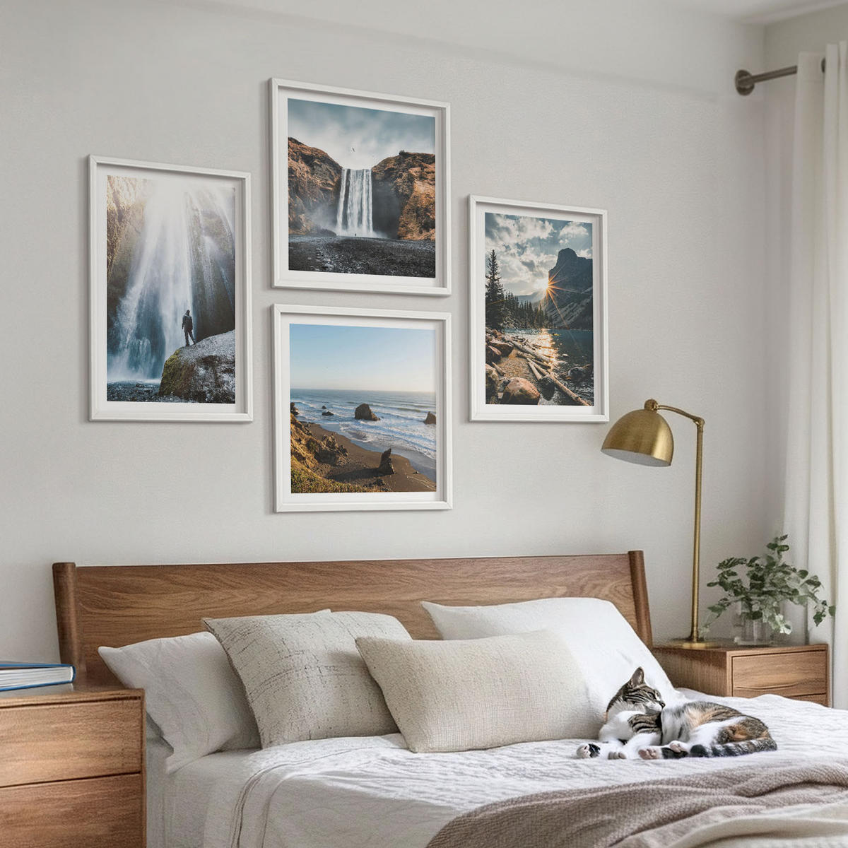 WANDBILDER 4er-Set - 50x50 cm & 40x60 cm Weißer Rahmen - Wasserfälle, Berge, Landschaften, Natur - Weiß, Kunststoff (50/50cm) - ArtPrintCave