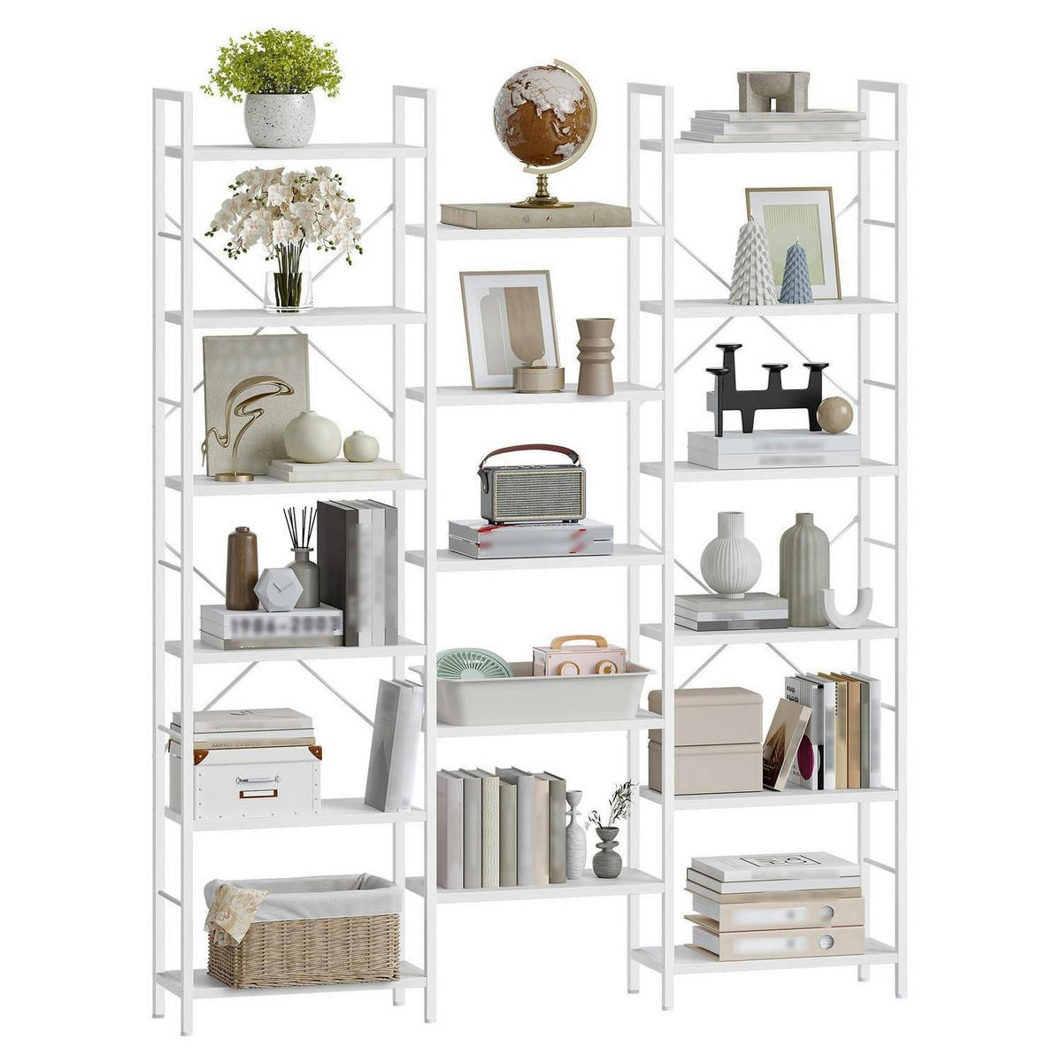 BÜCHERREGAL 6 Etagen Standregal 17 Fächer Weiß 24 x 152 x 186 cm - Weiß, Holzwerkstoff (152/186/24cm)