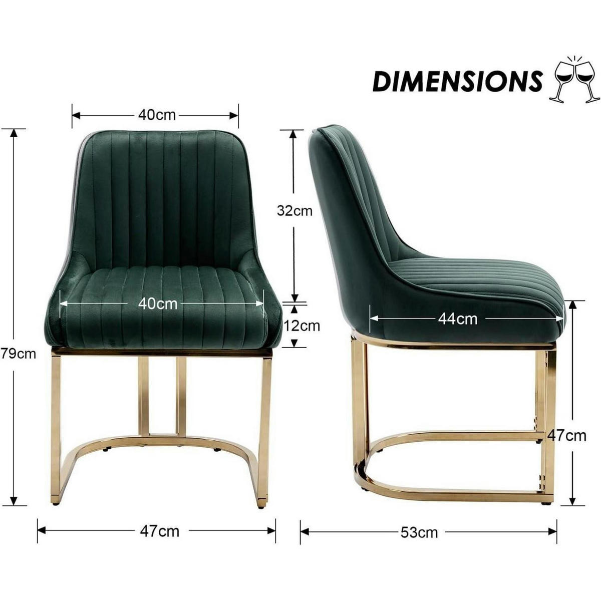 ESSZIMMERSTÜHLE 4er Set Samt Grün mit Metallbeinen - Grün, Textil (47/79/53cm)