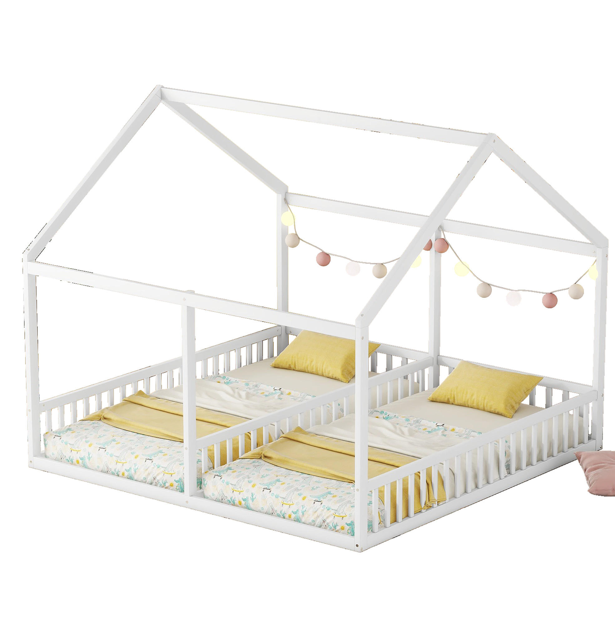 OKWISH DĚTSKÁ postel 90/200 cm bílá z borovice a MDF ve tvaru domečku se zábradlím