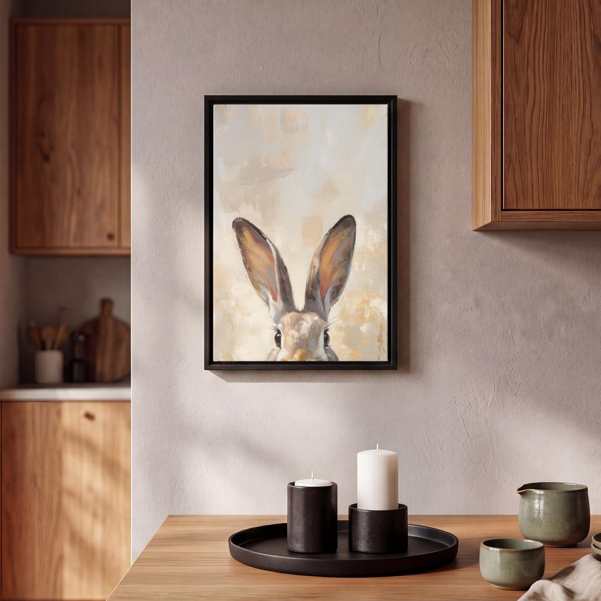 LEINWAND Bilder mit Rahmen - Hase - Ohren - Braun - 20x30 - Beige, Textil (20/30cm) - MuchoWow