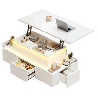 COUCHTISCH aus MDF 100x50x40 cm Weiß mit LED-Beleuchtung, Hubfunktion und 4 Schubladen - Weiß, Holzwerkstoff (100/50/40cm) - IVMEU