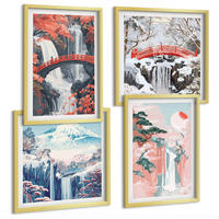 BILDER SET 4er Set - 50x50 cm & 40x60 cm Goldrahmen - Wasserfälle, Brücken, Bäume, Jahreszeiten - Goldfarben, Kunststoff (50/50cm) - TULUP