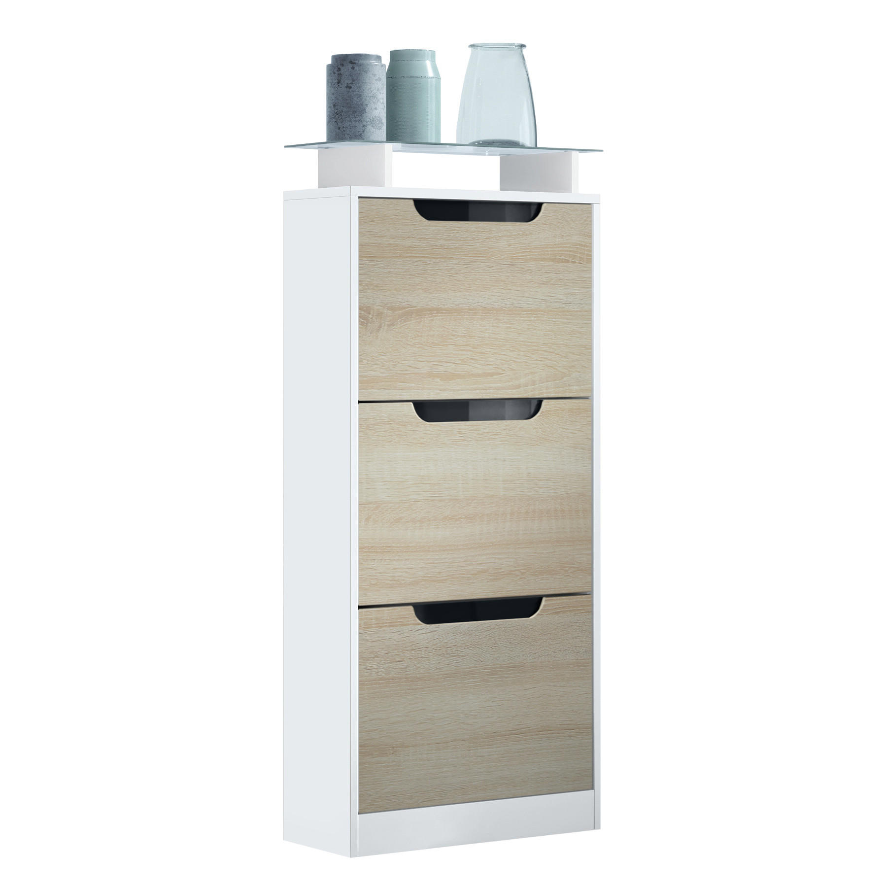 SCHUHSCHRANK Space Eiche sägerau - Eiche San Remo, Holzwerkstoff (46/128/23cm) - Vladon