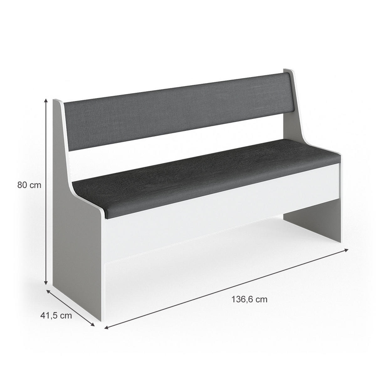 ESSZIMMER-BANK Roman Weiß 136.6 x 41.5 cm - Anthrazit/Weiß, Holzwerkstoff (41.5/80/136.6cm) - Vicco