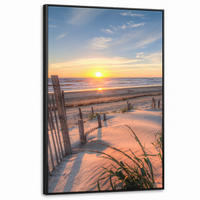 LEINWAND Bilder mit Rahmen - Strand - Meer - Düne - Sonnenuntergang - Landschaft - 80x120 - Beige, Textil (80/120cm) - MuchoWow