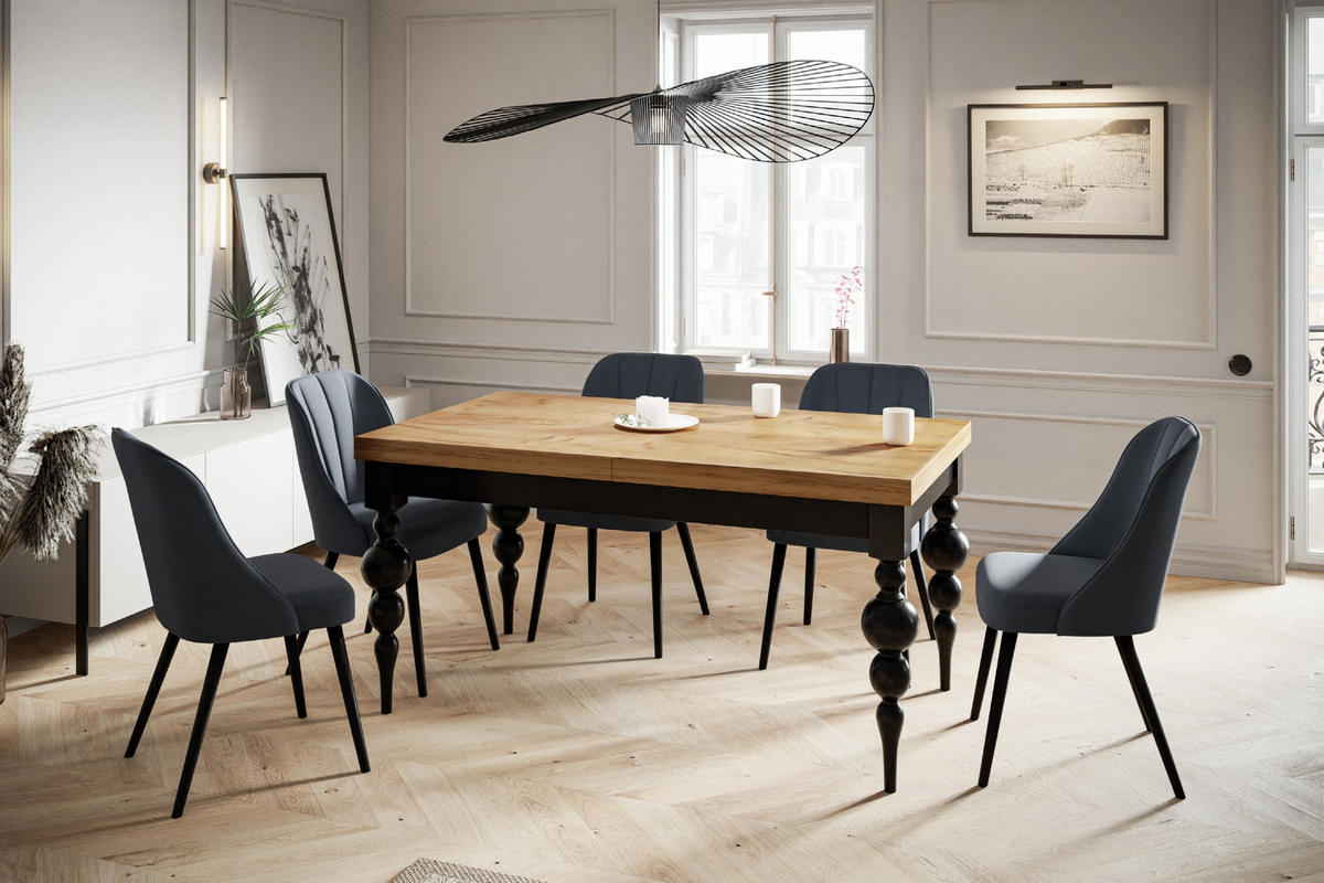 ESSZIMMERTISCH LENA, ausziehbarer Tisch 120-160X80X78,5 cm, Farbe: CRAFT, mit Tischbeinen in Farbe Schwarz - Schwarz/Braun, Holzwerkstoff (120/80/79cm) - Alpi-Möbel