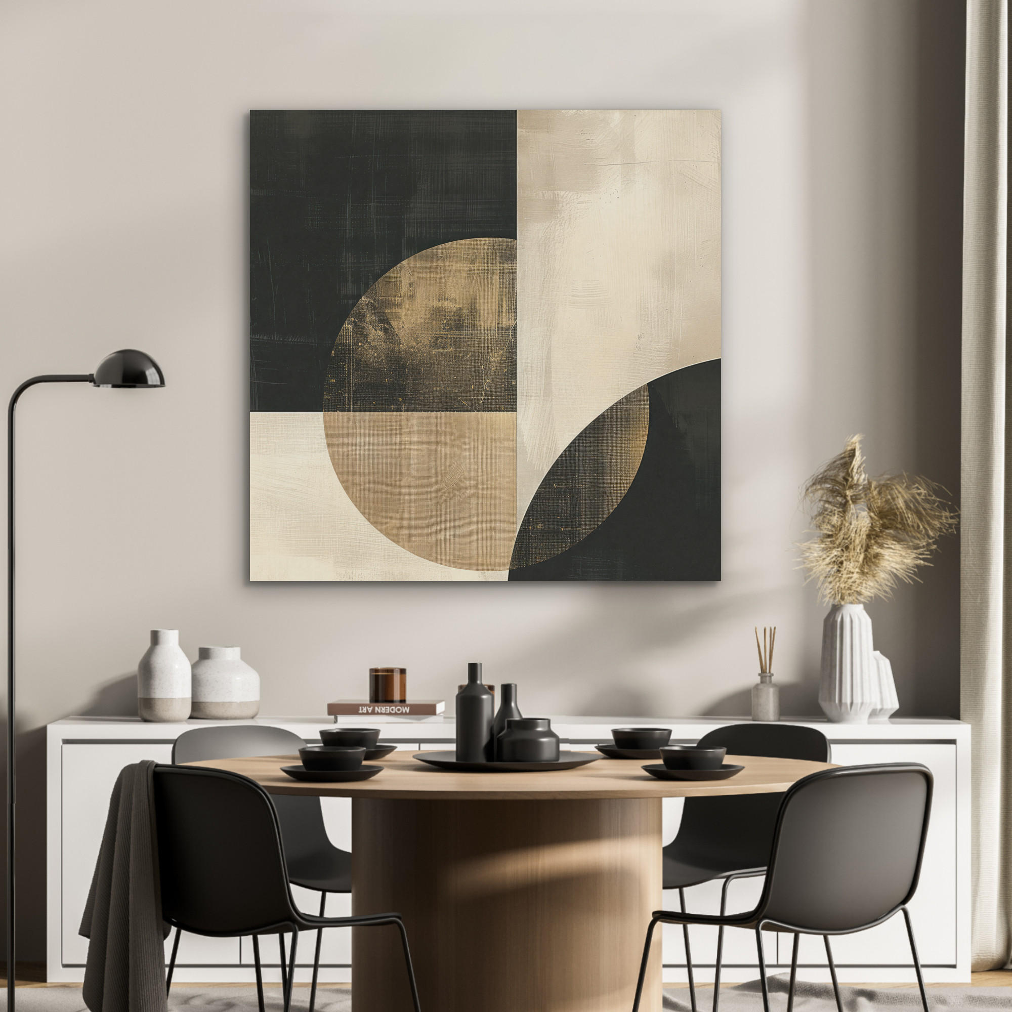 AKUSTIKPANEEL Abstrakt - Geometrische Formen - Schwarz - Gold 90x90 cm - Ecru, Textil (90/0.9/90cm) - MuchoWow