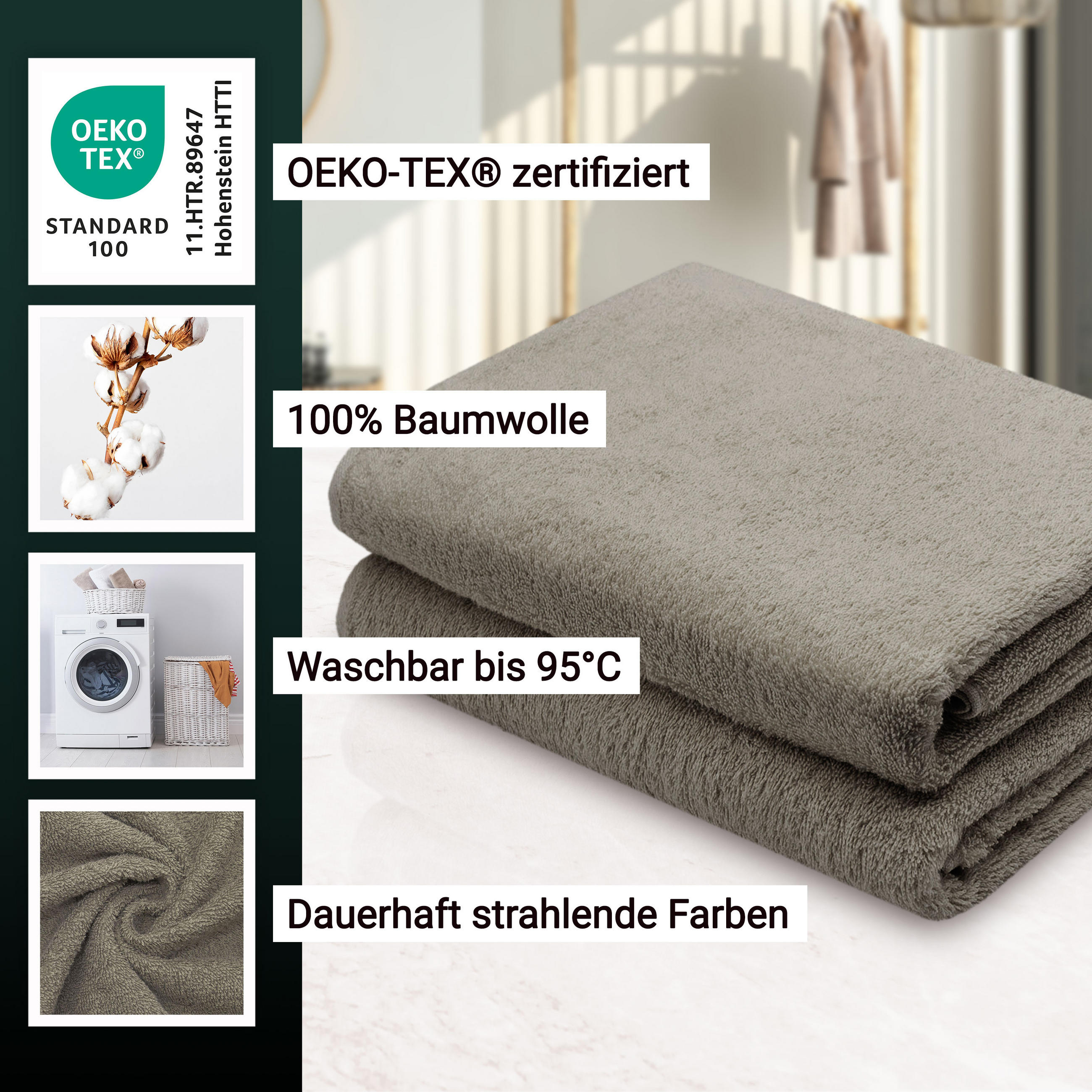 DUSCHTÜCHER, 2er-Set, 70x140 cm, 100% Baumwolle, Grau - Fango, Textil (70/140cm) - Zollner