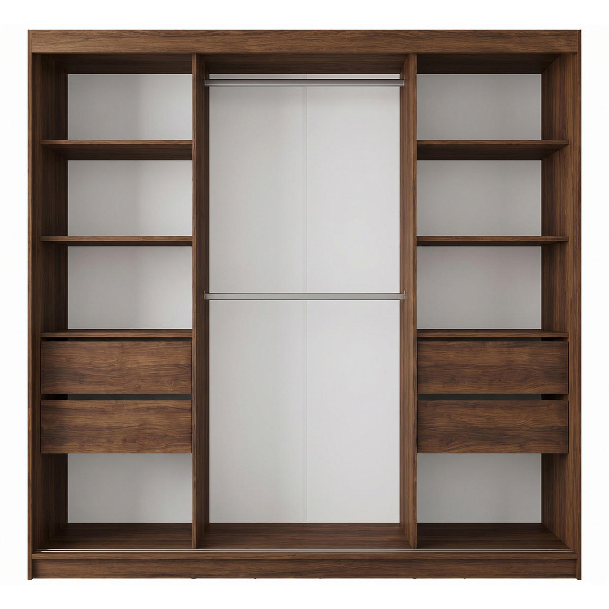SCHWEBETÜRENSCHRANK Helios II mit Schubladen und Lamellen 200/216/61 Walnuss+Schwarz - Walnussfarben, Holzwerkstoff (200/216/61cm) - Beautysofa