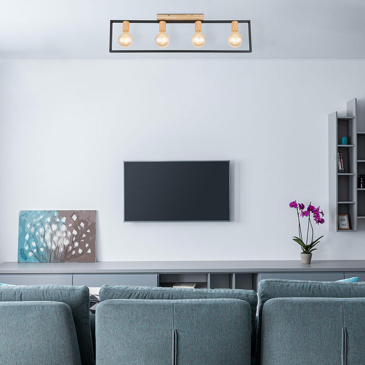 LED DECKENLEUCHTE Metall Braun 4 Flammig - Braun, Holz (90/6.5/26cm) - Globo Lighting